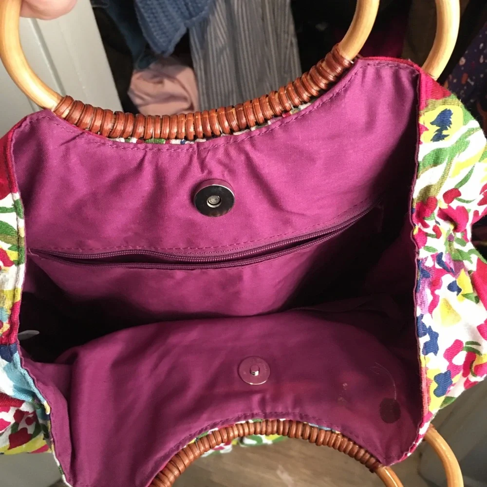 Floral Multicolor Woven Handle Women’s Tote Bag